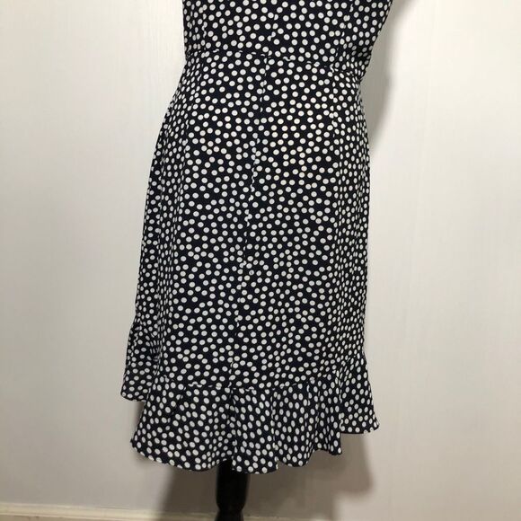 BETSEY JOHNSON Dress Womens 12 Blue White Sleeveless Polka Dot Ruffled Mock Neck - Picture 11 of 14